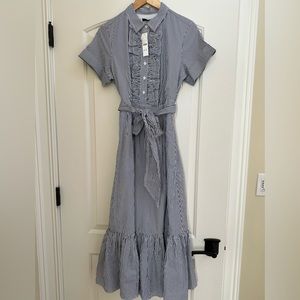 J Crew Ruffle Buttoned Belted Midi Dress, size 8 J Crew